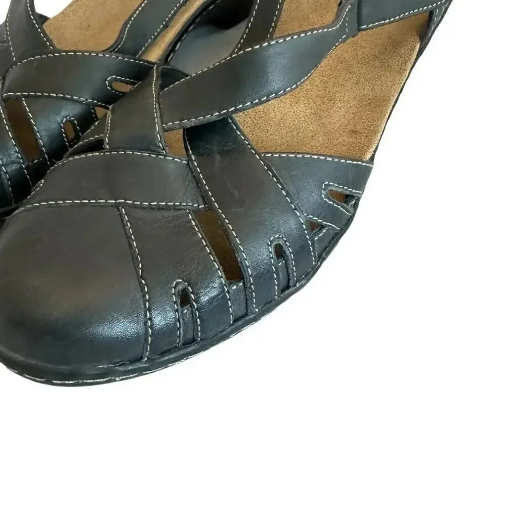 Clarks Black/Blue Slingback Mary Jane Shoes - Leather, Comfortable, Size 10